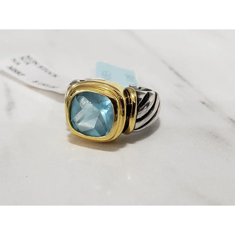 SZ 5 Lauren G. Adams mixed metal blue stone two tone cocktail statement noblesse